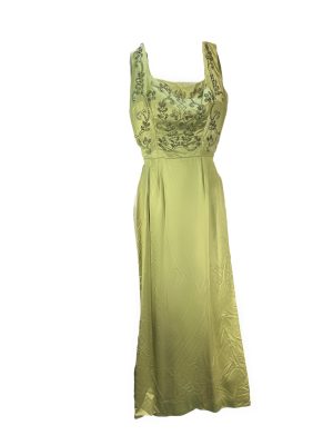 Green Sleeveless Beaded Gown -Rental
