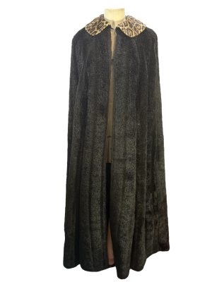 Black Fur Cape with Leopard Collar -Rental