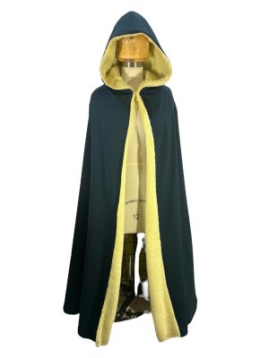 Green Hooded Cape Lined with Cream Fur -Rental