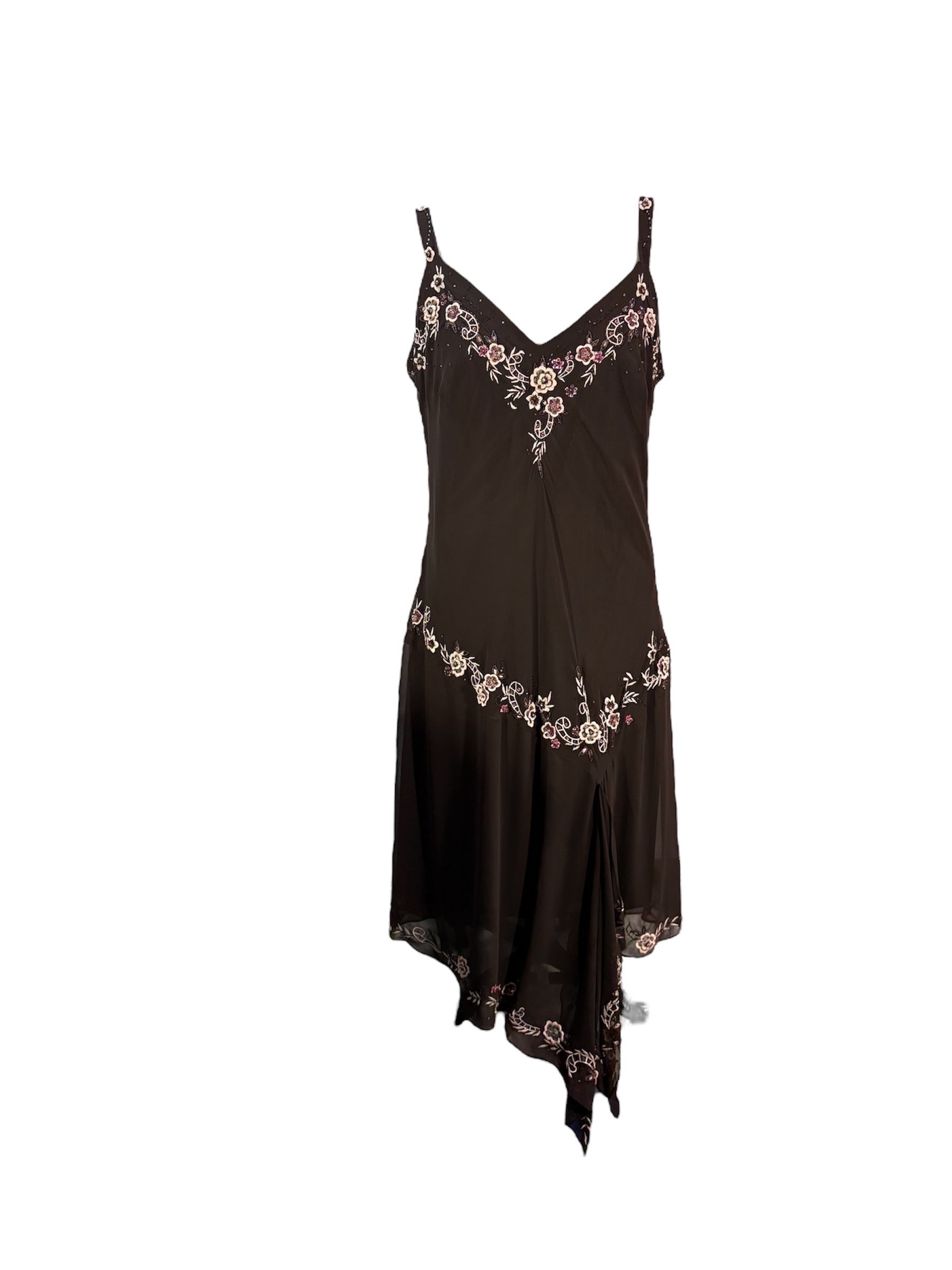 Brown Drop waist Dress with Pink Flowers -Rental