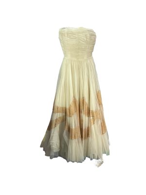 White and Tan Tulle Dress -Rental