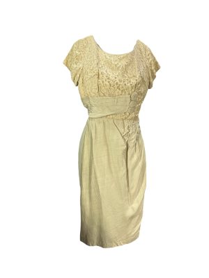 Cream Lace & Silk Short Sleeves Dress -Rental