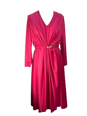 Bright Pink Long Sleeve Pleat Front Dress -Rental