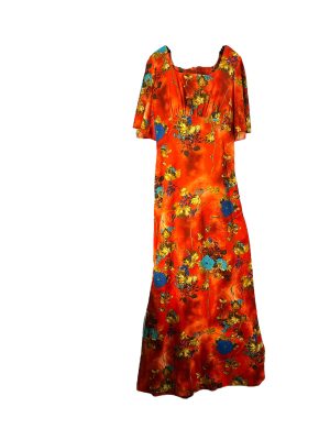 Red Dress with Blue and Gold Floral -Rental