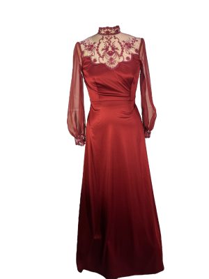 Burgundy Dress Sheer Sleeves