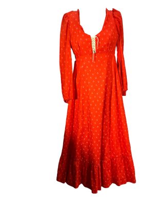 Red Long Sleeve Dress with Lace-Up Front -Rental