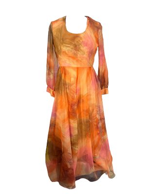 Orange Sketch Flower Dress -Rental