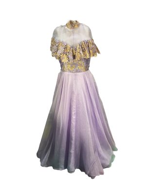 Purple Organza Dress with Gold Lace -Rental