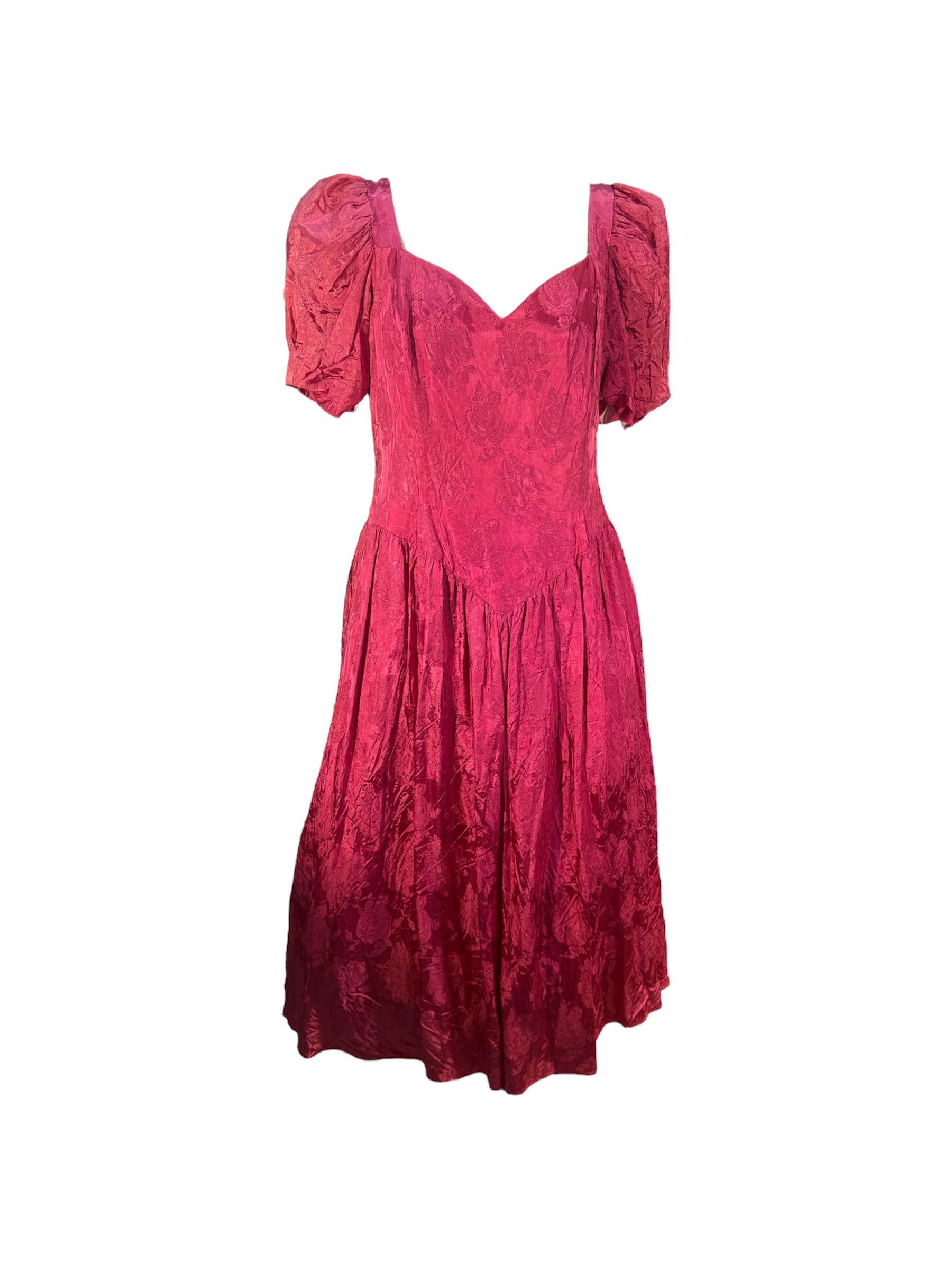 Pink Flower Print Satin Gown with Bow -Rental