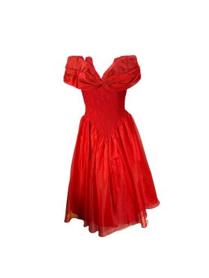 Red off the Shoulder Lace & Chiffon Dress