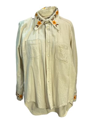 White 70's Shirt with Flowers -Rental