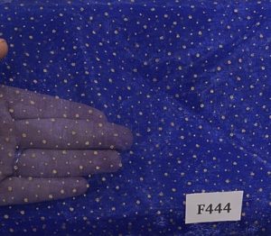 F444 Royal Blue Gold Dots Organza