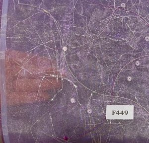 F449 Grey Lavender Threads Organza