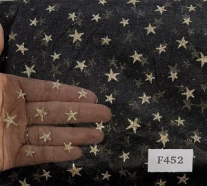 F452 Black Gold Star Organza