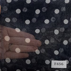 F456 Black Big White Dots Organza
