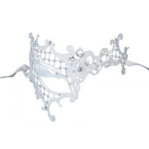 White Asymmetrical Metal Filigree Mask