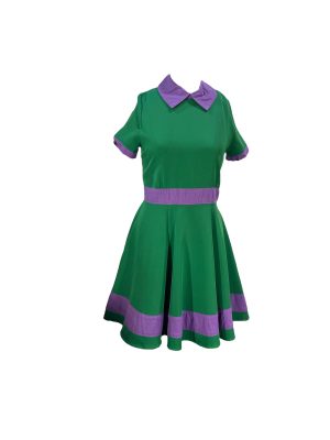 Green Short Sleeve Dress with Purple Trim -Rental
