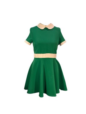 Green Short Sleeve Dress with Pink Trim -Rental