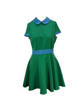 Green Short Sleeve Dress with Blue Trim -Rental