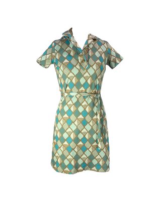 Short Sleeve Teal & Brown Dress -Rental