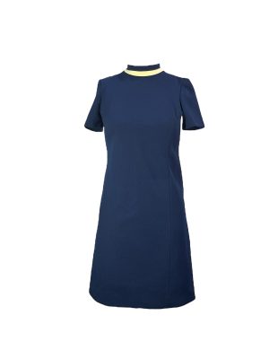 Short Sleeve Navy Dress with Cream Collar -Rental