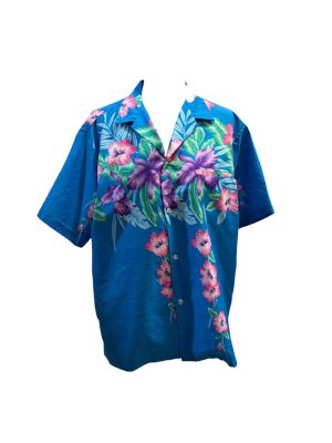 Blue Hawaiian Shirt with Colorful Flowers -Rental