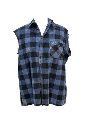 Blue Sleeveless Gingham Flannel -Rental