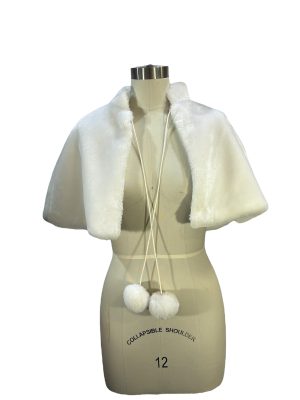 Faux Fur White Caplet with Pom-Poms -Rental