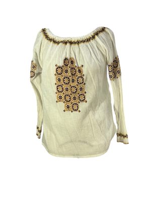White Blouse with Brown Embroidery -Rental