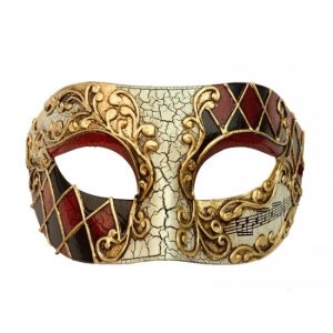 Red and Gold Harlequin Music Mask
