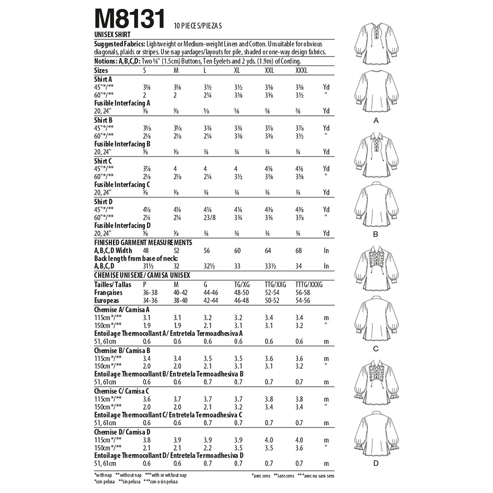 McCALL's M8131 Unisex Historical Shirts