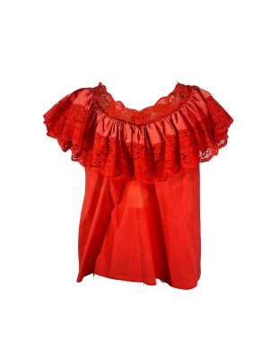 Red Lace Trimmed Blouse -Rental