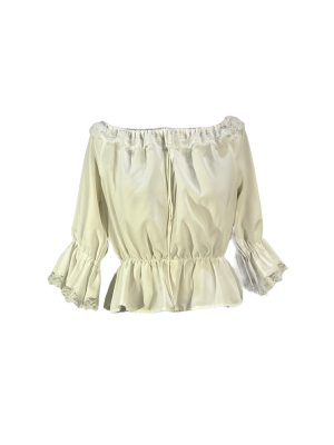 White Gathered Blouse with Lace Trim -Rental