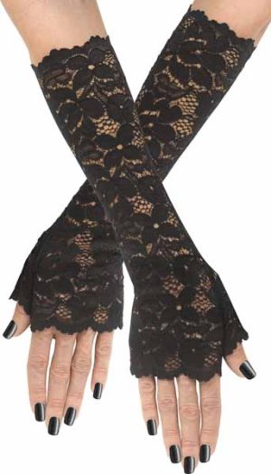 Floral Black Lace Fingerless Gloves