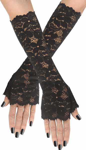 Floral Black Lace Fingerless Gloves